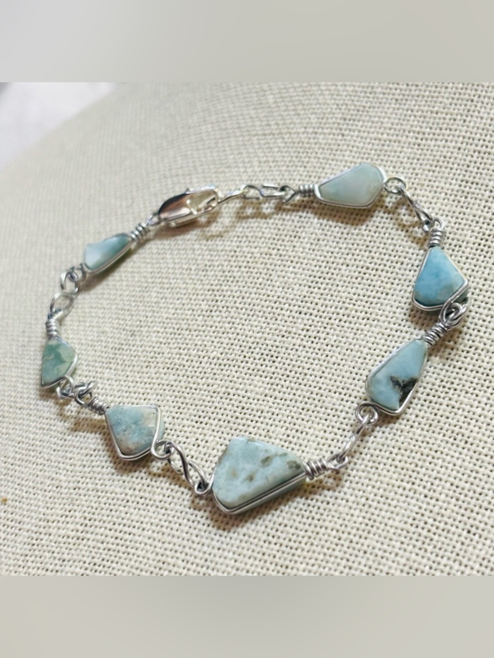 Larimar Link Bracelet - Light Blue Stones Size 6.5